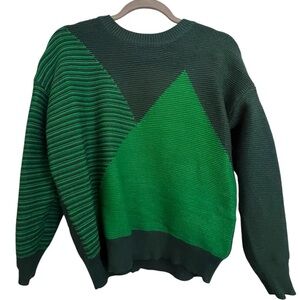 Stylish Green Patterned Crewneck Sweater